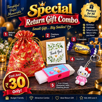 (BRC-01) (MOQ: 30 Pcs) Return Gift Combo with Potli Bag, Keychain & 3-in-1 Eracer