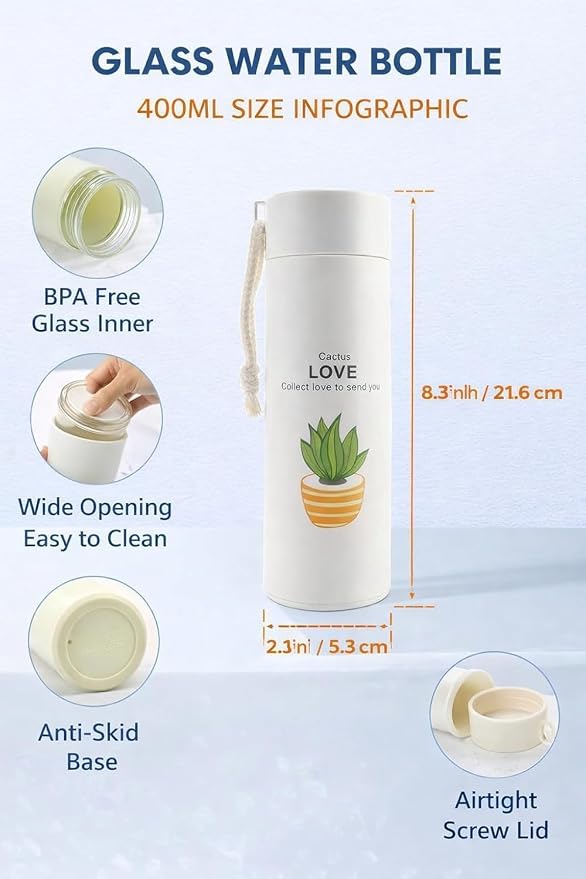(B9) (MOQ: 12 Pcs) Love Glass Water Bottle 450Ml with Silicone Sleeve