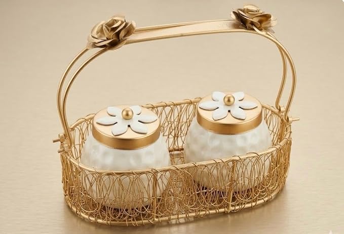 (R43) Golden Oval Metal Storage Basket with Handle (1Pcs-320Rs)