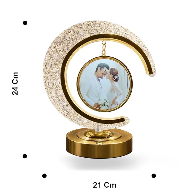(LI11) Half Moon Crystal LED Light with Heart Shape Tabletop Photo Frame