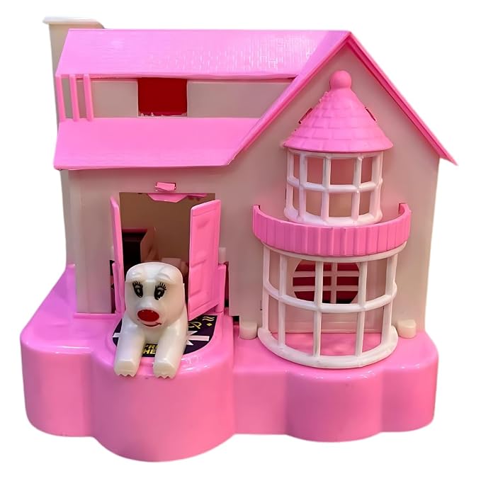 (T56) Pink Princess Dollhouse Playset with Puppy Toy