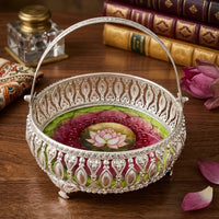 (R42) Antique German Silver Lotus Pichwai Gift Basket (1pcs-240Rs)