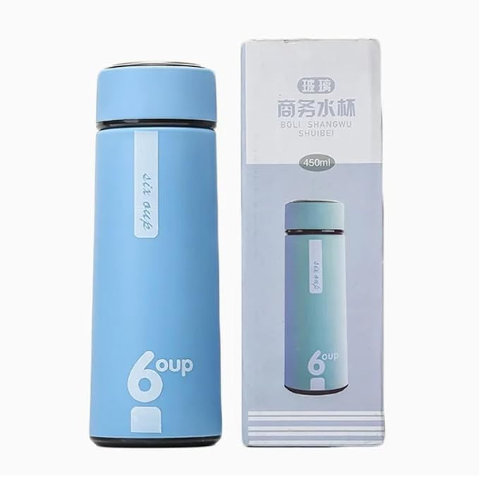 (B6) (MOQ: 12 Pcs) Smart 6 Cup 450ml Glass Water Bottle with Silicone Sleeve