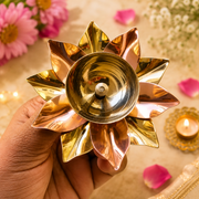 (MG2) (MOQ -50 Pcs)Lotus Flower Design Metal Oil Diya – Decorative Pooja Lamp