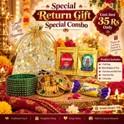 (NRC28) (MOQ: 30 Pcs) Return Gift Combo Pack – Potli Bag with Bangles, Kum Kum Box, Haldi-Kumkum Pouch & Chocolate