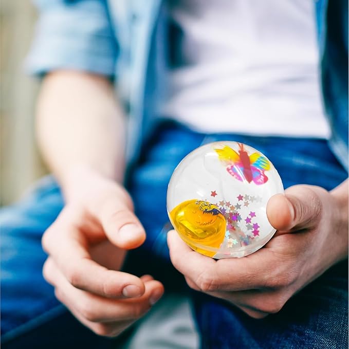 (T60) Colourful Glitter Water Ball with Cute Cartoon Animals – Birthday Sensory Toy