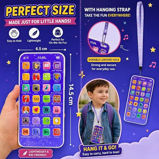 (T62) Educational Smartphone Toy – Interactive Learning Cell Phone with Songs, Math, Stories & Sound Effects for Birthday gift