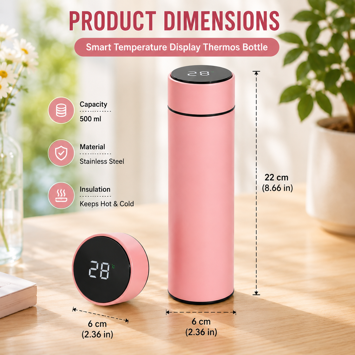 (B7) Stainless Steel LED Temperature Display 500ml Vacuum Flask - Different Colors