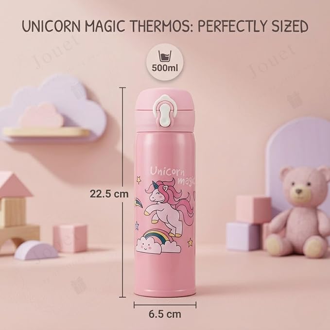 (B50) Cartoon Character Print Stainless Steel 500 ML Vacuum Insulated Water Bottle