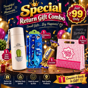 (BRC-013) (MOQ: 30 Pcs) Kids’ Return Gift Combo with Love Glass Bottle, Stationery Kit, Thankyou Bag and Chocolate