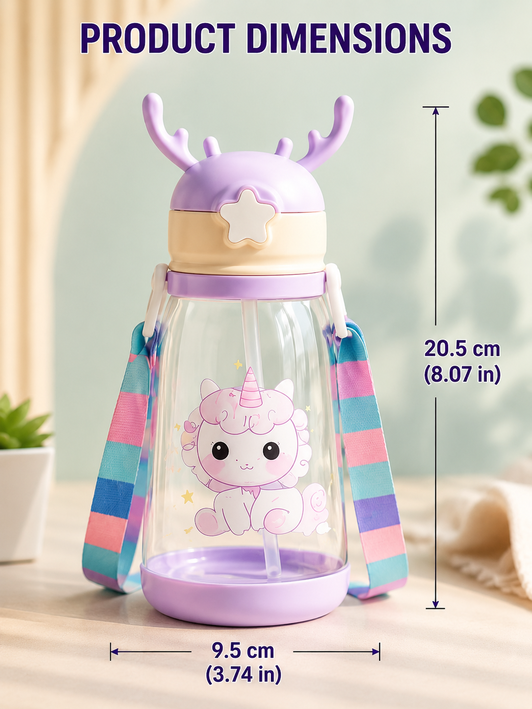 (B4) (MOQ: 4 Pcs) Kids Cartoon 500Ml Plastic Water Bottle with Straw & Strap