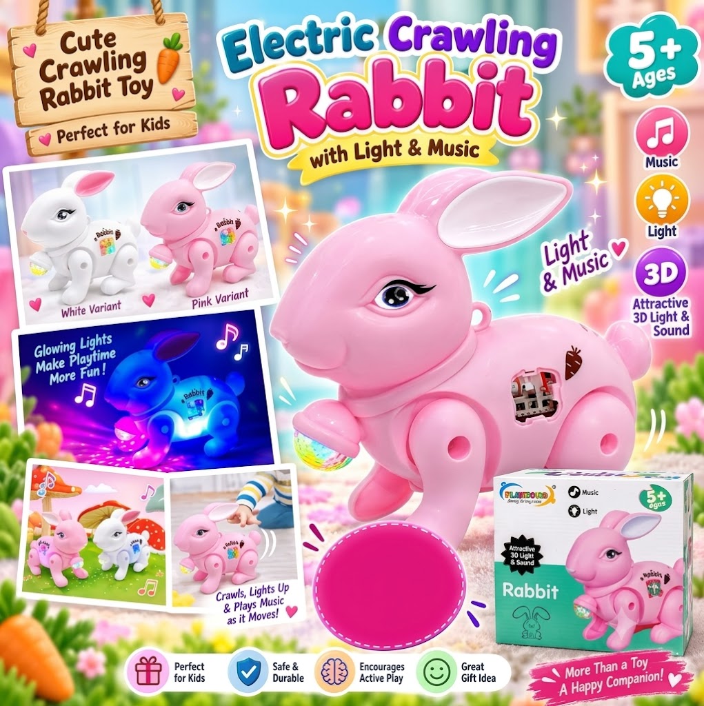 (T54) Carrot Rabbit Jumping & Walking Electronic Bunny with Lights and Music