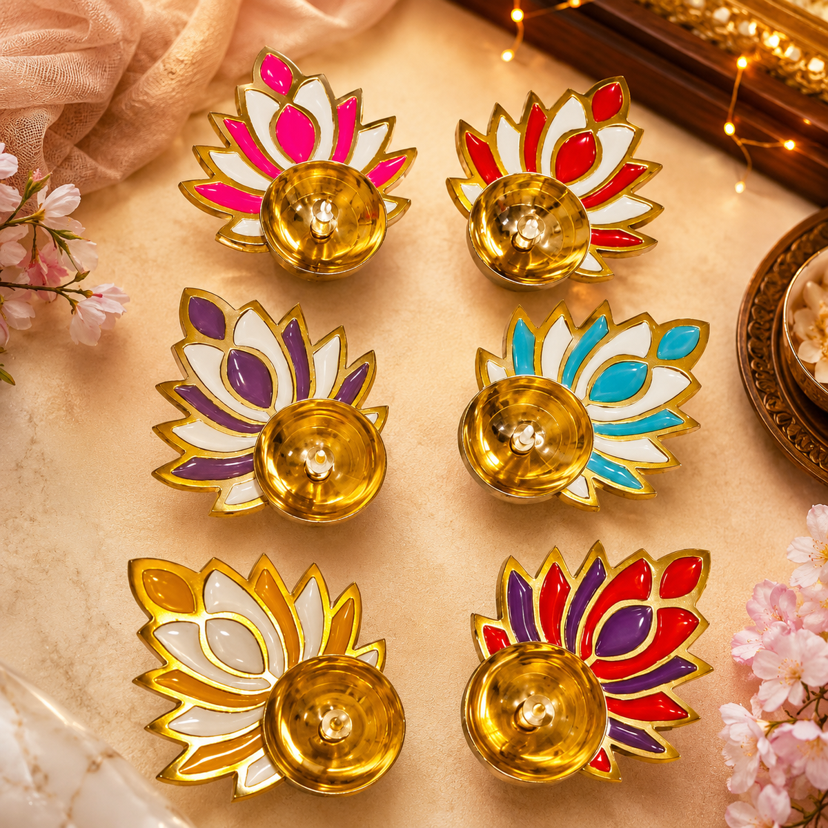 (MG5)(MOQ-12 Pcs) Artistic Lotus Shape Brass Deepam for Spiritual Décor (1pcs-110rs)