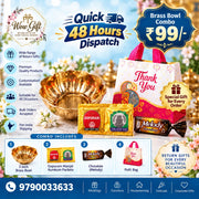 (NRC31) (MOQ: 30 Pcs) Return Gift Combo – 3 Inch Brass Bowl with Kumkum Packets, Chocolate & Thank You Bag