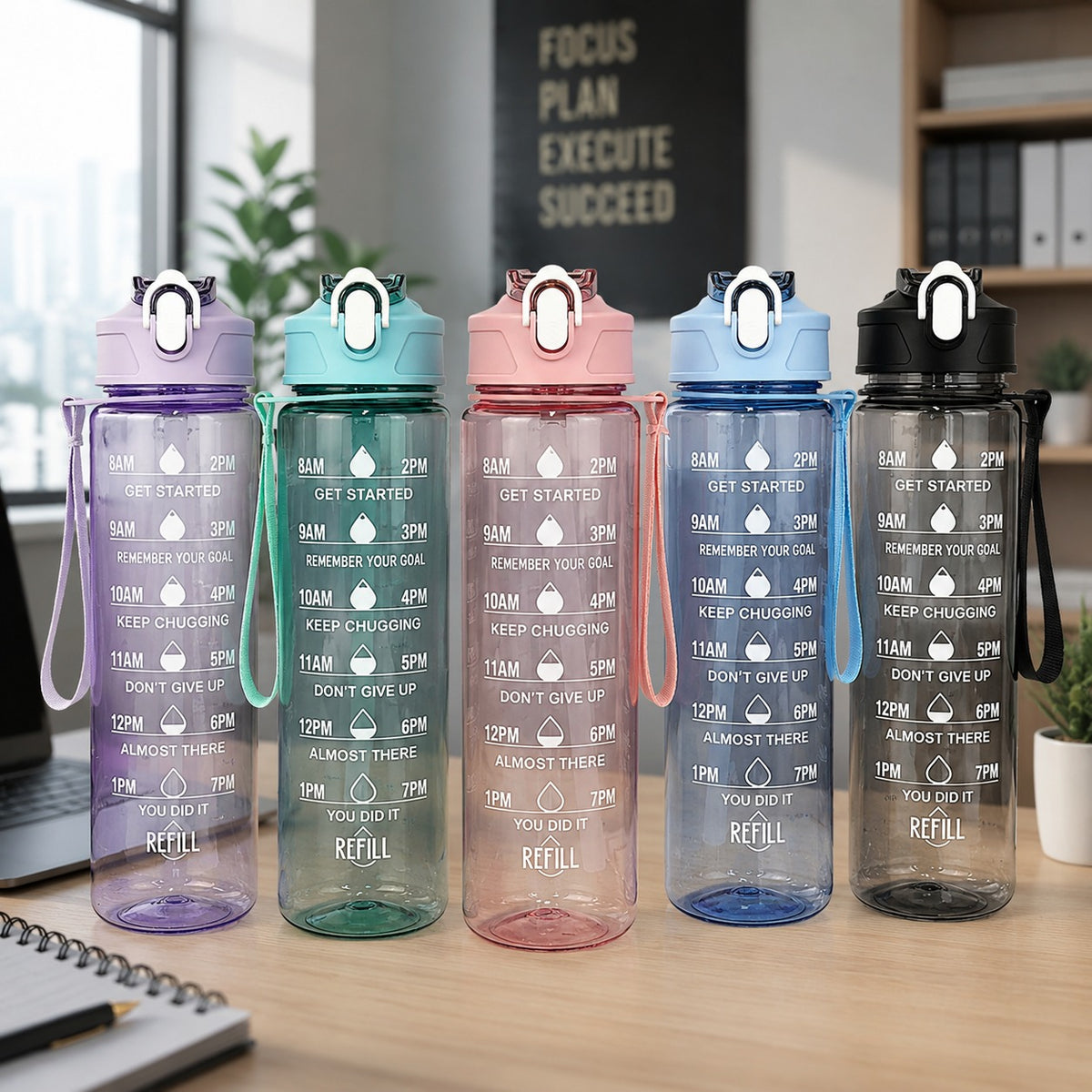 (B59) (MOQ: 2 Pcs) Transparent Motivational Water Bottle 900ML Plastic Bottle