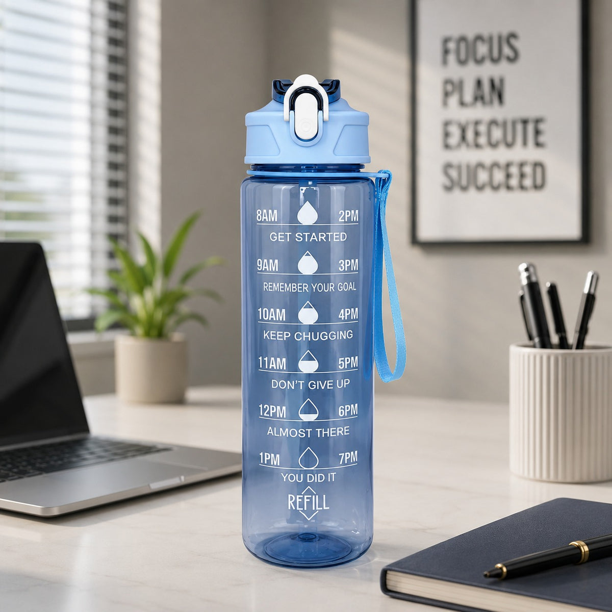 (B59) (MOQ: 2 Pcs) Transparent Motivational Water Bottle 900ML Plastic Bottle