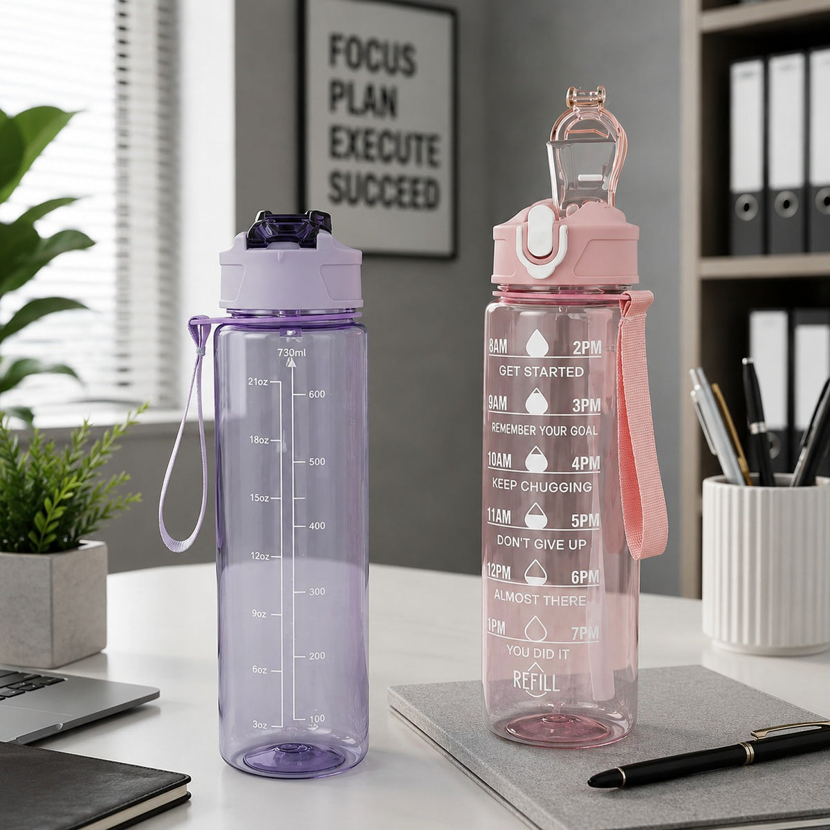 (B59) (MOQ: 2 Pcs) Transparent Motivational Water Bottle 900ML Plastic Bottle