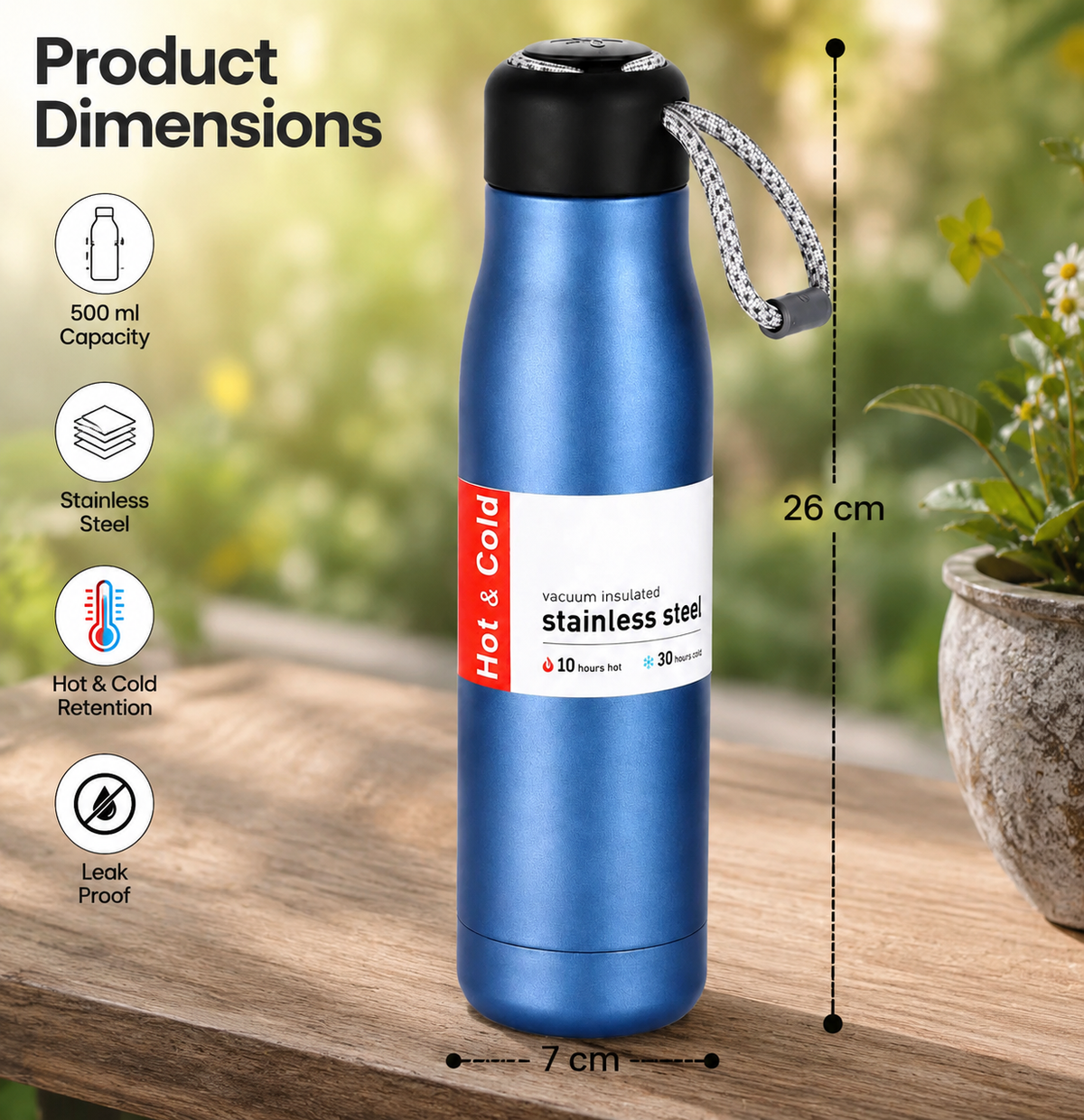 (B10) 550Ml Stainless Steel Vacuum Insulated Hot & Cold Double Wall Flask with Strap