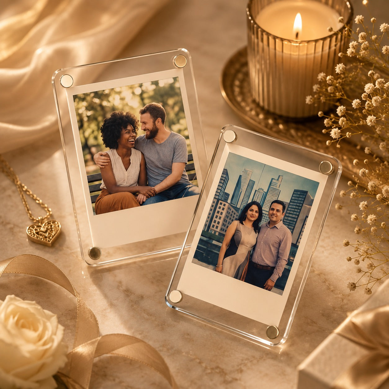 (G-043) (MOQ: 4 Pcs) Magnetic Acrylic Photo Frame – Clear Double-Sided Frame for Photos