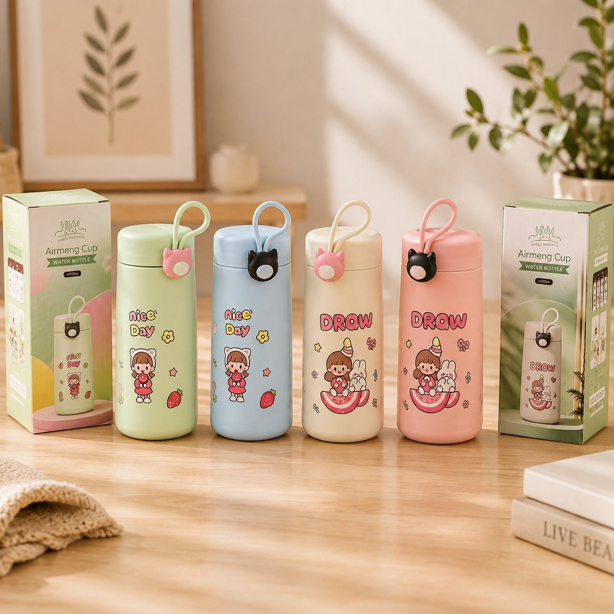 (B63) (MOQ: 2 Pcs) Aimeng Cup Glass Water Bottle 300 ML – Stylish Compact Bottle