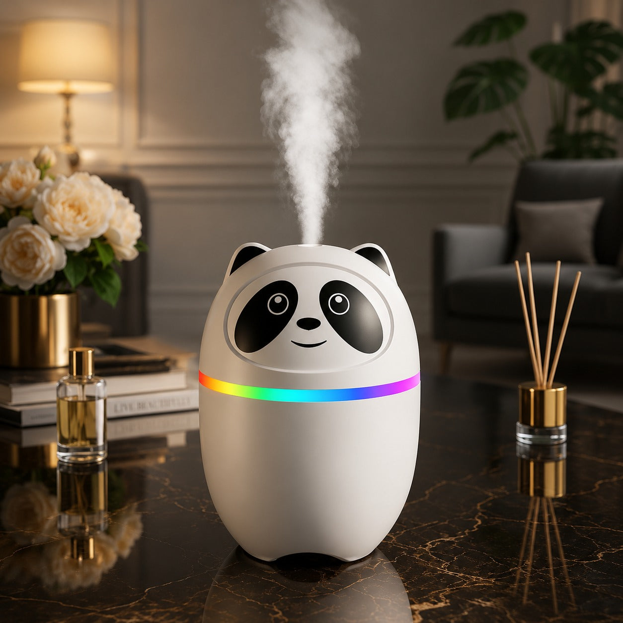 (HL-027) Panda Aroma Air Freshener with RGB LED Light -USB Rechargeable
