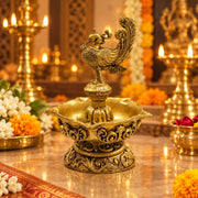 (MG19) (MOQ: 30 Pcs) Five Flames Annapakshi Brass Diya Oil Lamp for Pooja Rituals