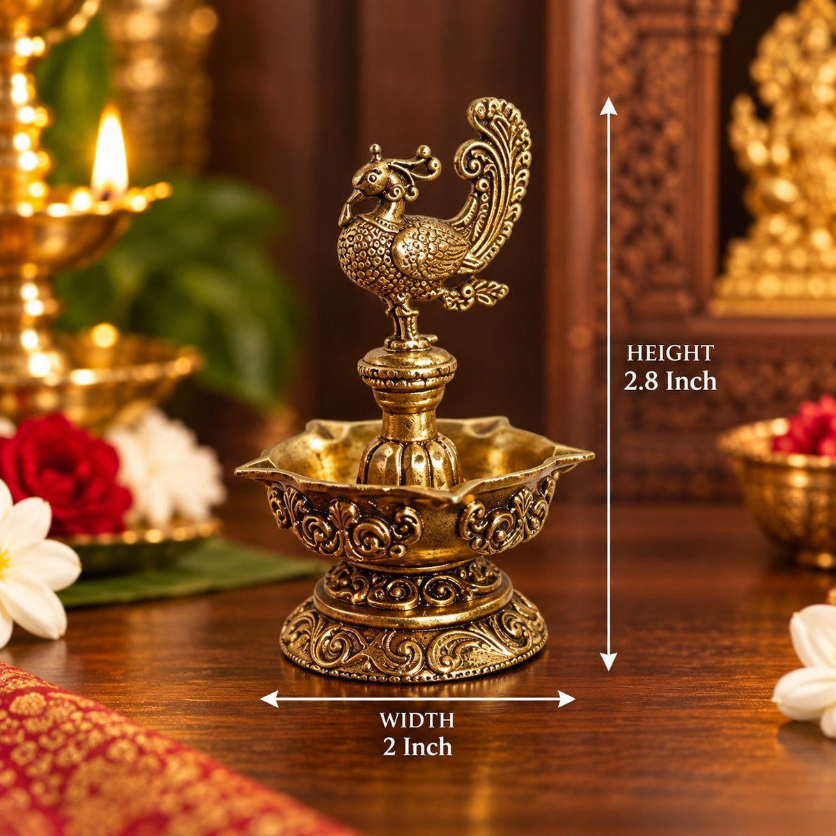 (MG19) (MOQ: 30 Pcs) Five Flames Annapakshi Brass Diya Oil Lamp for Pooja Rituals