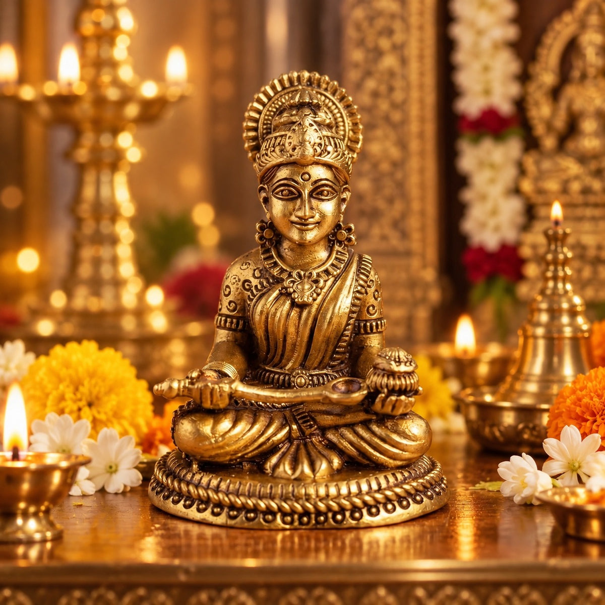 (MG20) (MOQ: 30 Pcs) Brass Annapurna Devi Mini Idol for Pooja and Decorative Showpiece