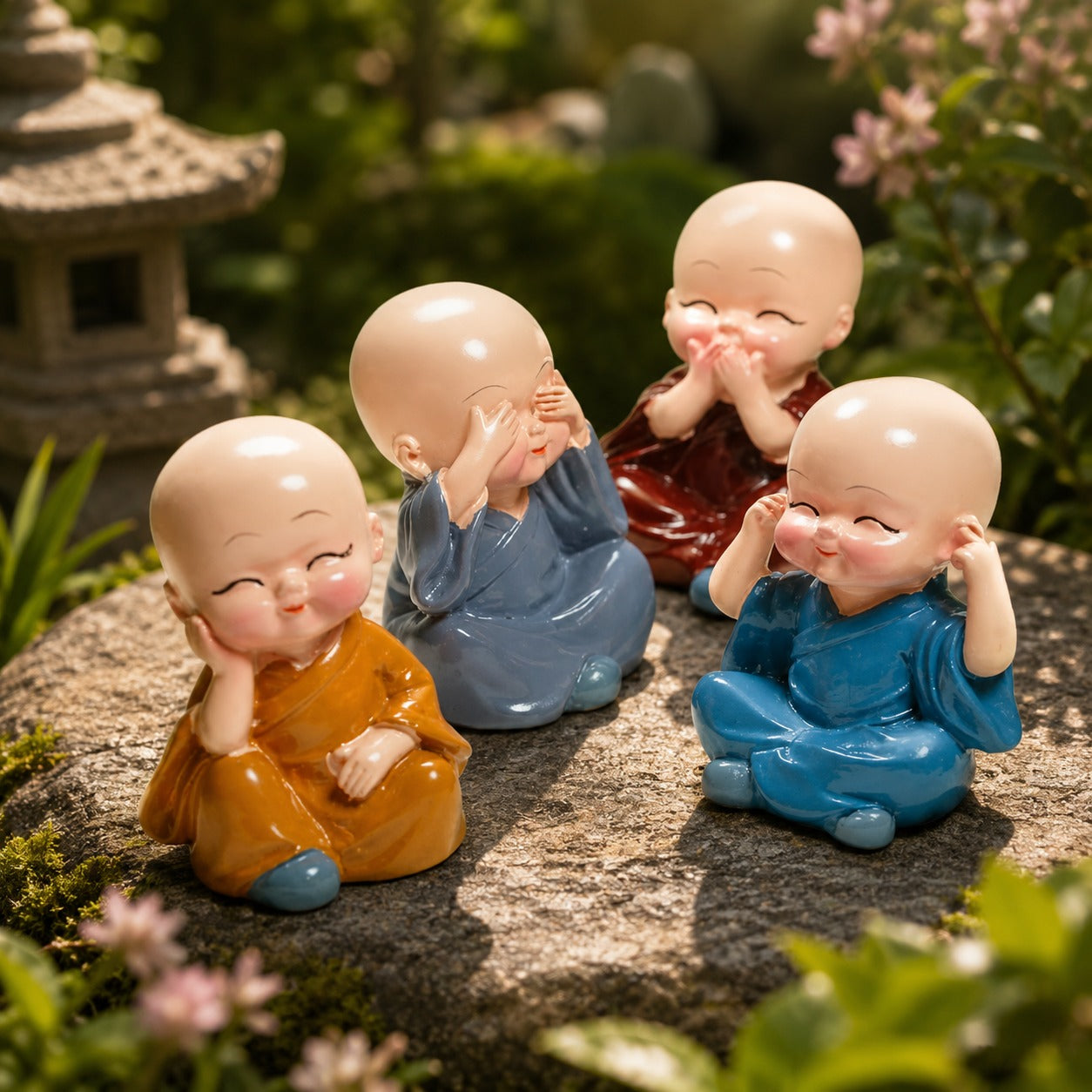 (G-040) Baby Monk Statues Buddha Set – Decorative Statues (Pack of 4 Pcs)