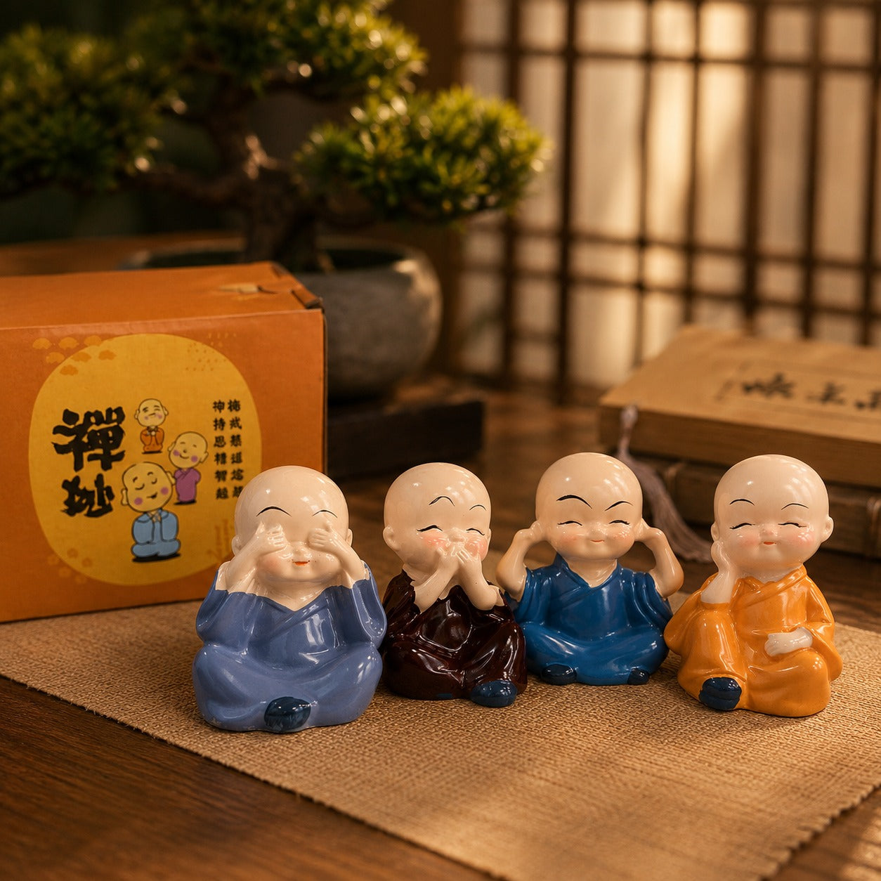 (G-040) Baby Monk Statues Buddha Set – Decorative Statues (Pack of 4 Pcs)