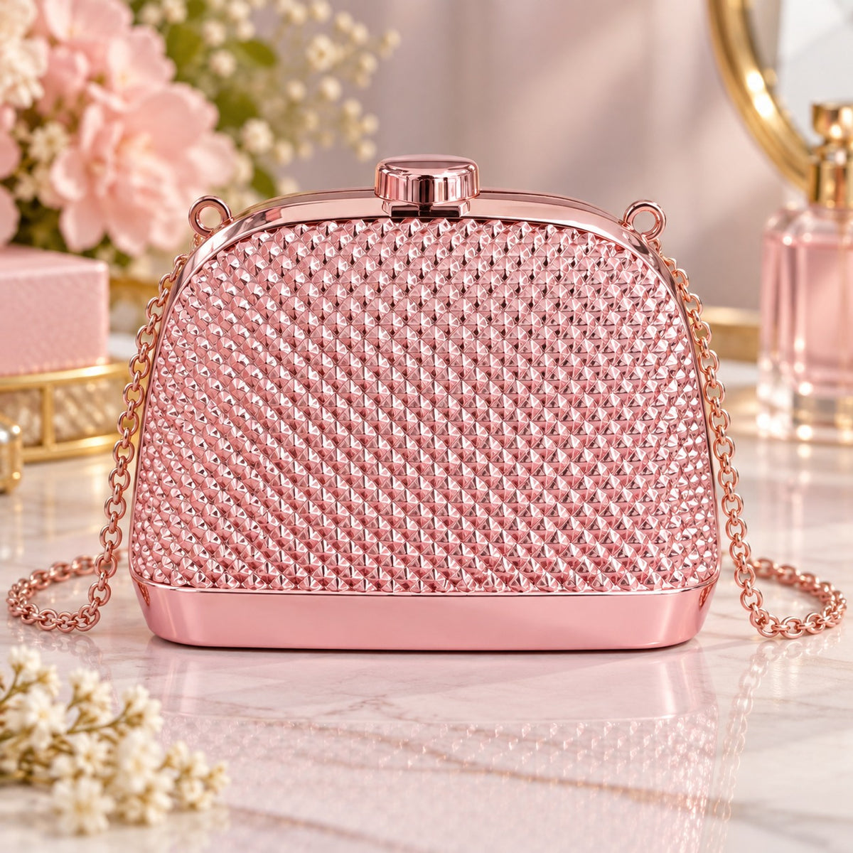 (BA12) Tessara Metallic Dome Shoulder Bag | Stylish Sling Bag for Women