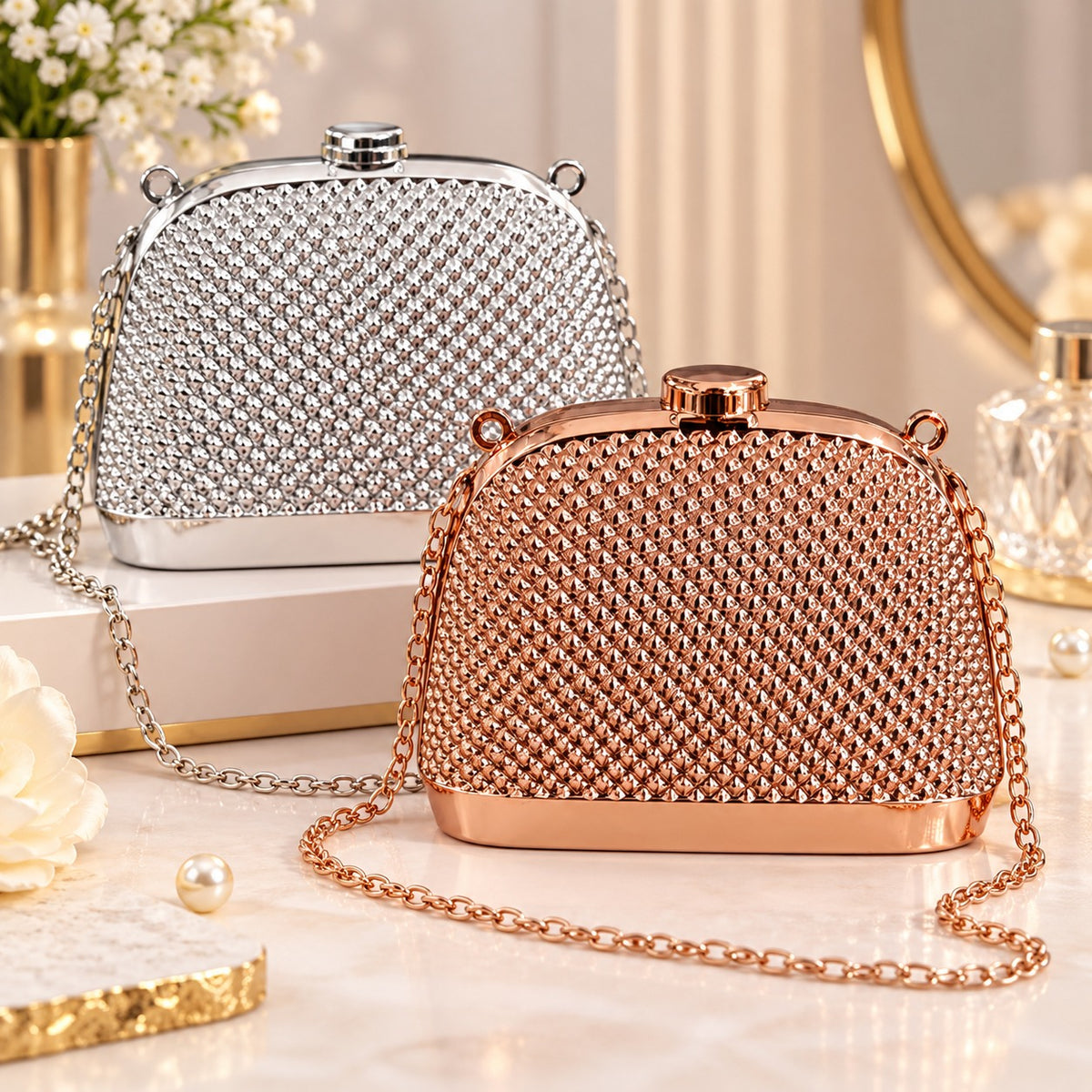 (BA12) Tessara Metallic Dome Shoulder Bag | Stylish Sling Bag for Women