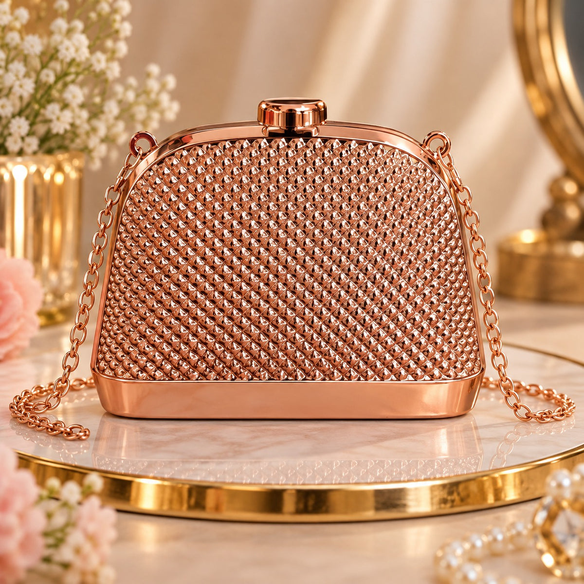 (BA12) Tessara Metallic Dome Shoulder Bag | Stylish Sling Bag for Women