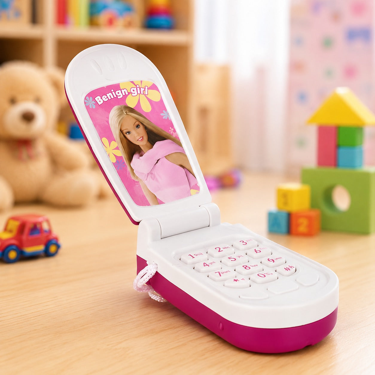 (T-042) (MOQ: 4 Pcs) Barbie Kids Mobile Cell Phone Toy with Lights & Ringtones