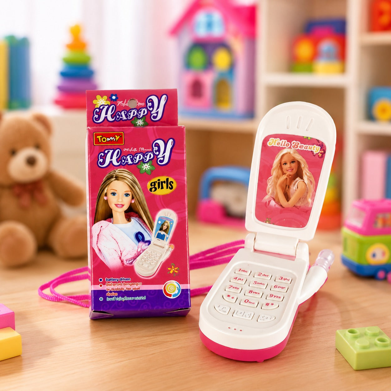 (T-042) (MOQ: 4 Pcs) Barbie Kids Mobile Cell Phone Toy with Lights & Ringtones