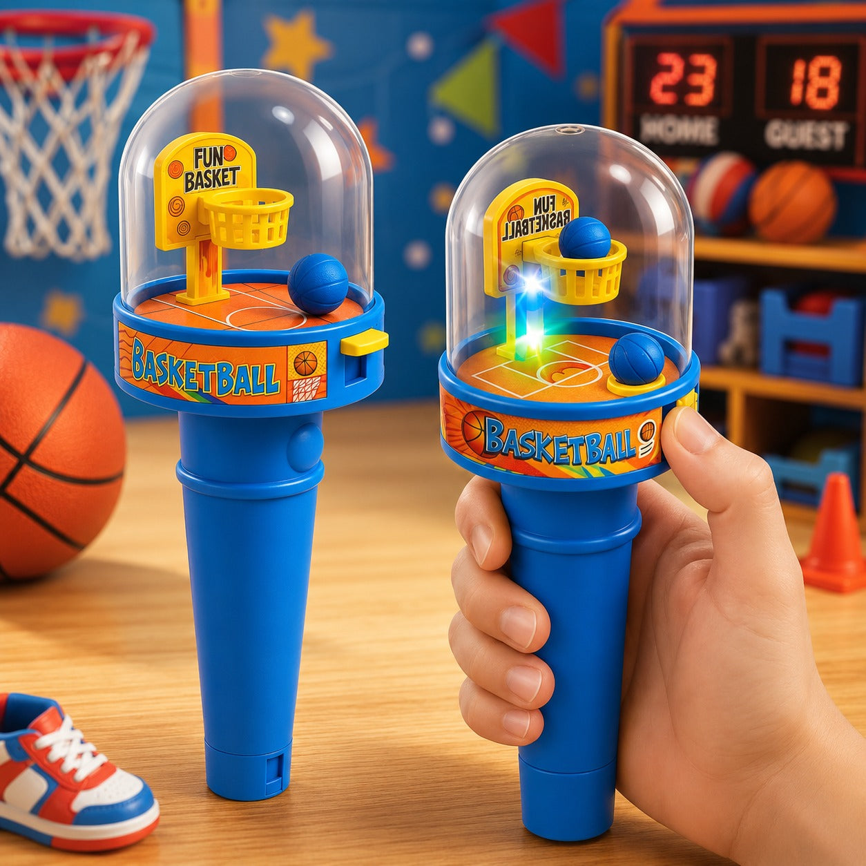 (T-040) (MOQ: 4 Pcs) Mini Finger Basketball Shooting Game Toy with Music & LED Lights