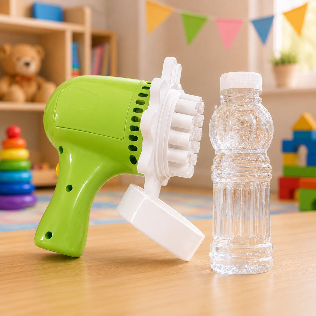 (T-014) Portable Electric Bubble Blower Toy with Bubble Solution - Battery Operated Bubble Gun