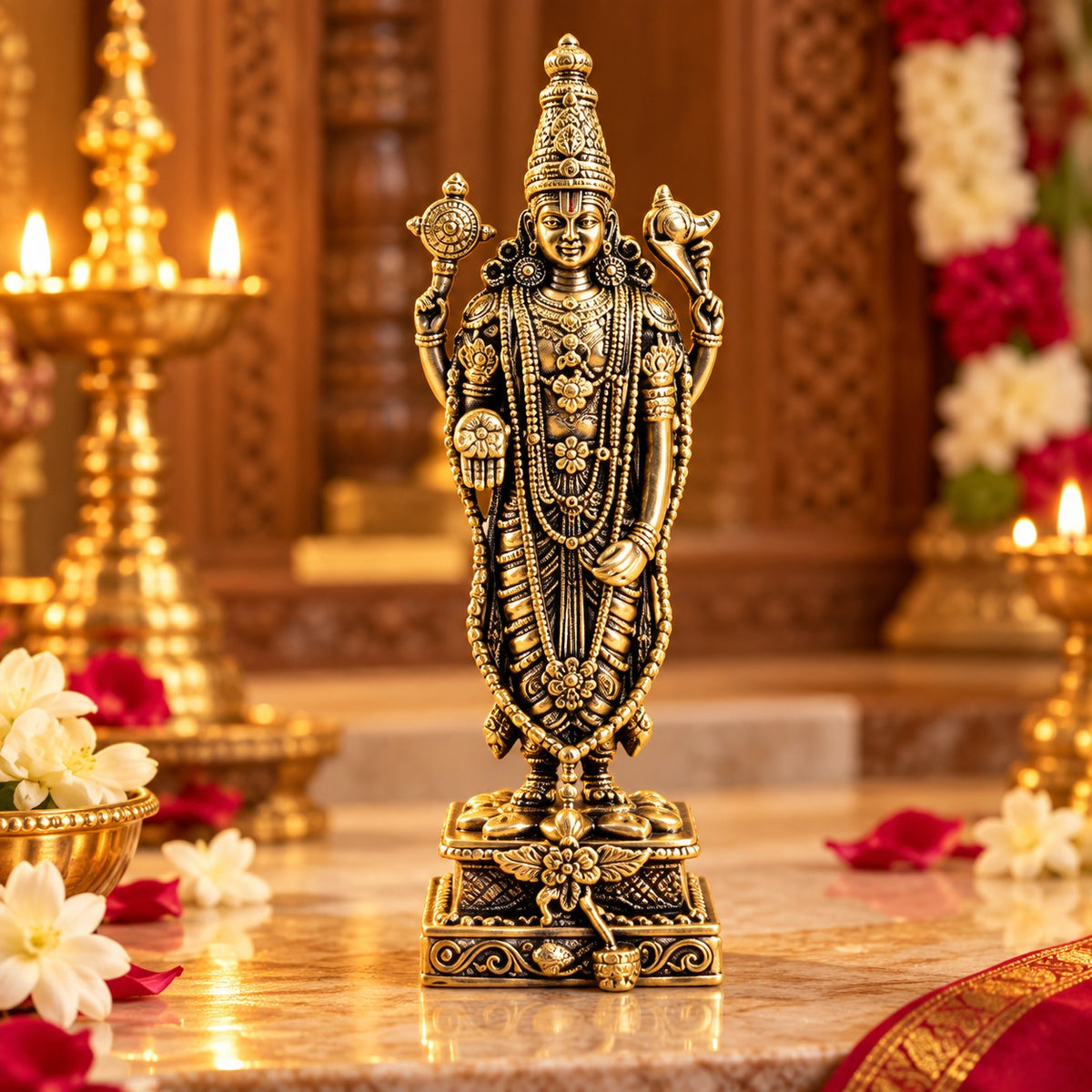 (MG24) (MOQ: 30 Pcs) Large Brass Lord Venkateswara Balaji Idol Statue for Pooja and Decor