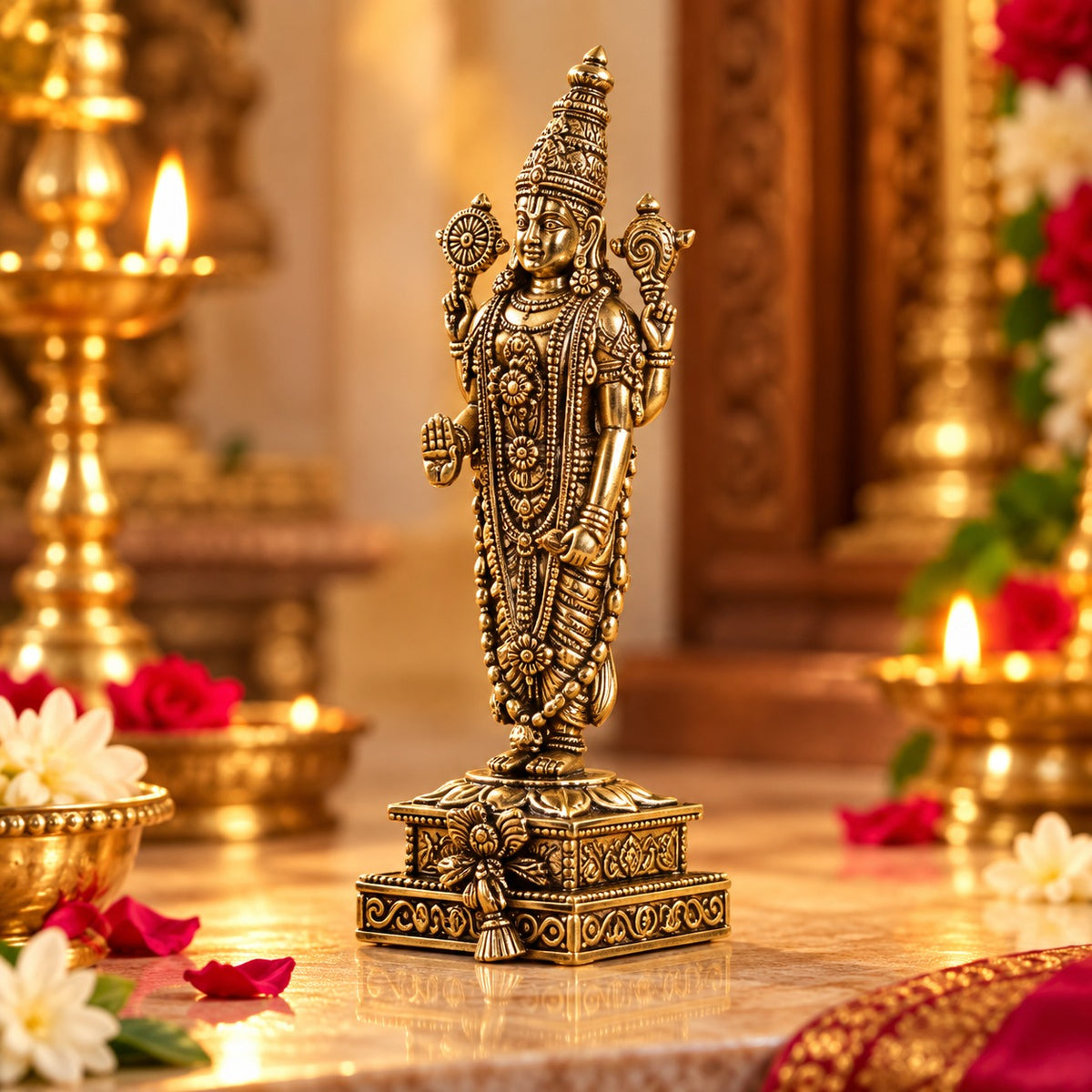 (MG24) (MOQ: 30 Pcs) Large Brass Lord Venkateswara Balaji Idol Statue for Pooja and Decor