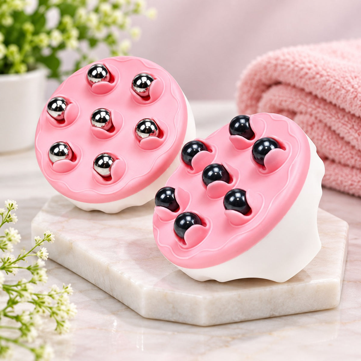 (SC11) (MOQ: 4 Pcs) Palm Shape 7-Ball 360° Massage Roller – Manual Body Massager