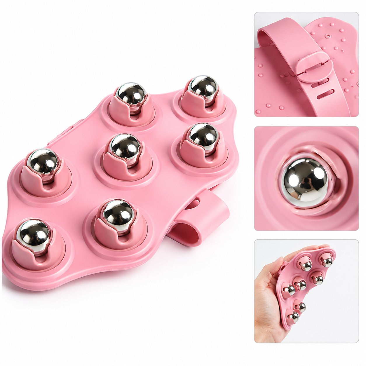 (SC-011) (MOQ: 4 Pcs) Palm Shape 7-Ball 360° Massage Roller – Manual Body Massager