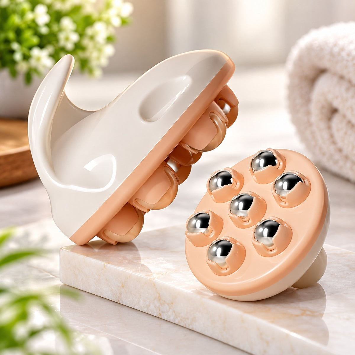 (SC11) (MOQ: 4 Pcs) Palm Shape 7-Ball 360° Massage Roller – Manual Body Massager