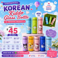 (NRC1) (MOQ: 30 Pcs) Korean Kiddo Glass Bottle – Cute & Colorful Water Bottle