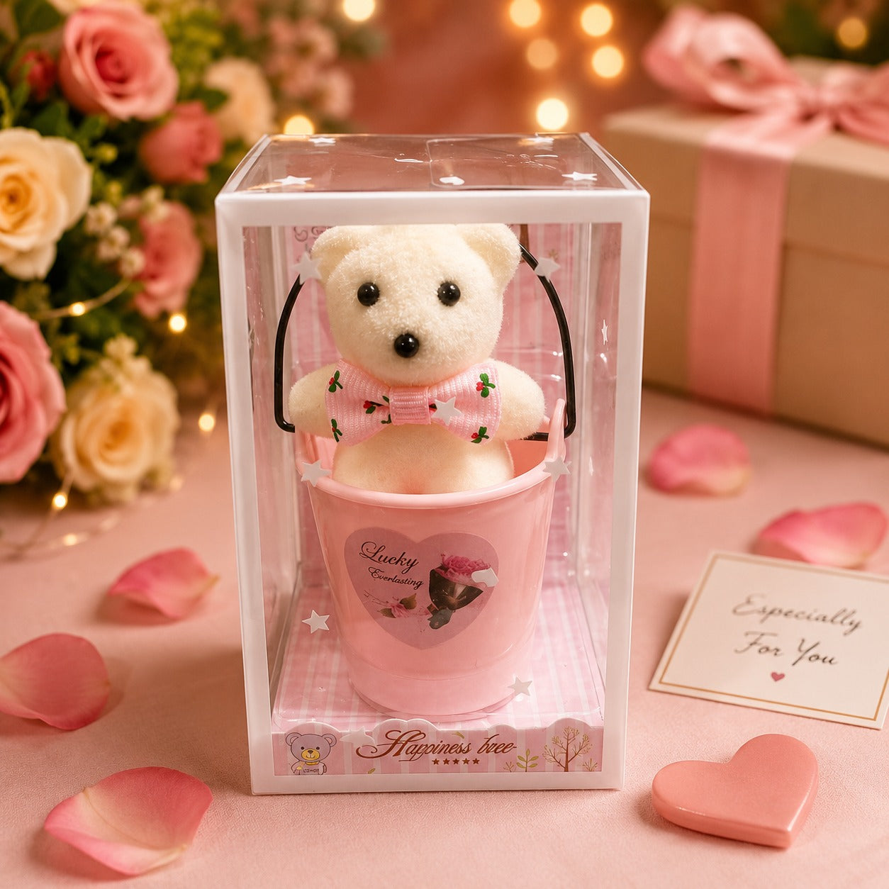 (G-006) (MOQ: 4 Pcs) Cute Teddy Bear in Pot with Decorative Bow