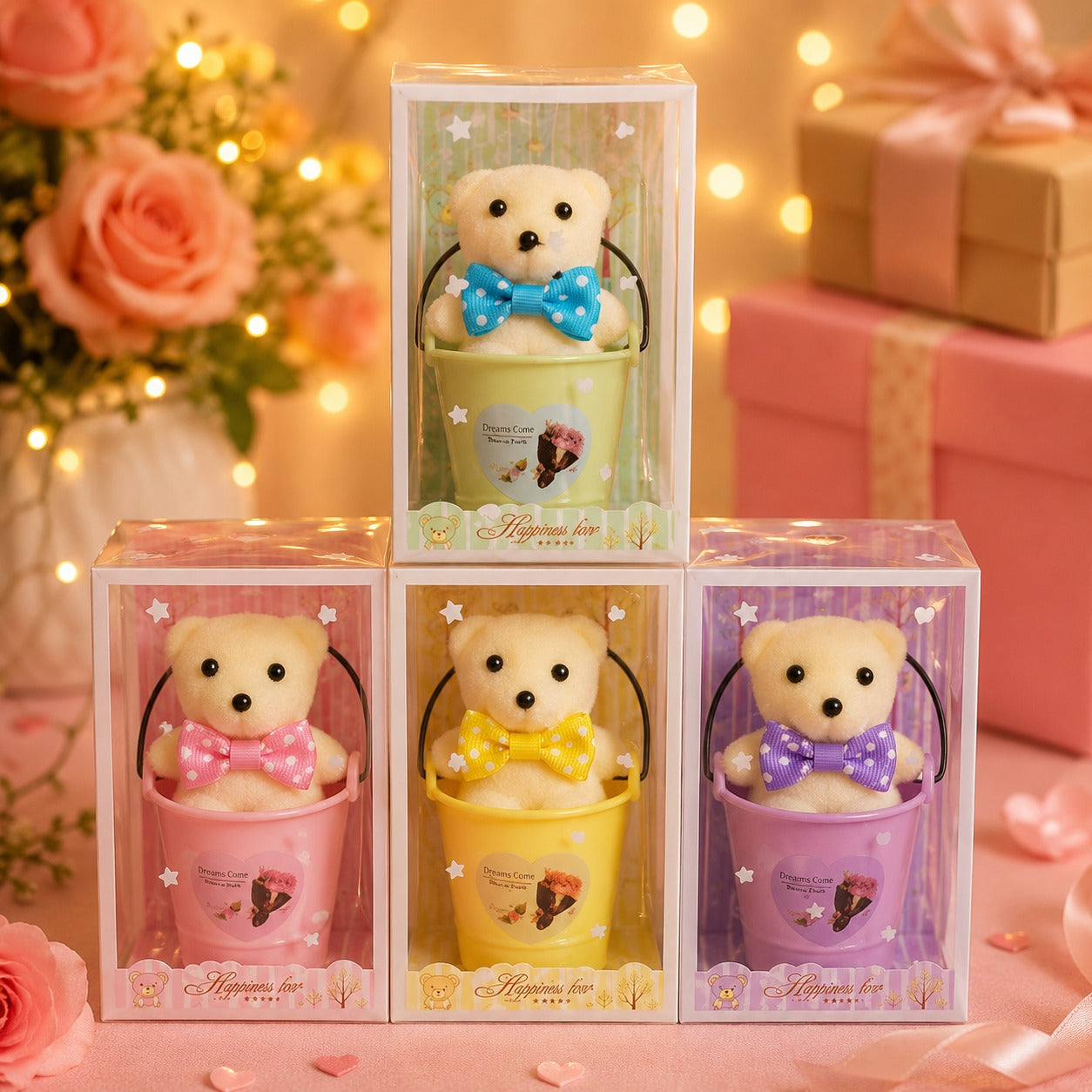 (G-006) (MOQ: 4 Pcs) Cute Teddy Bear in Pot with Decorative Bow