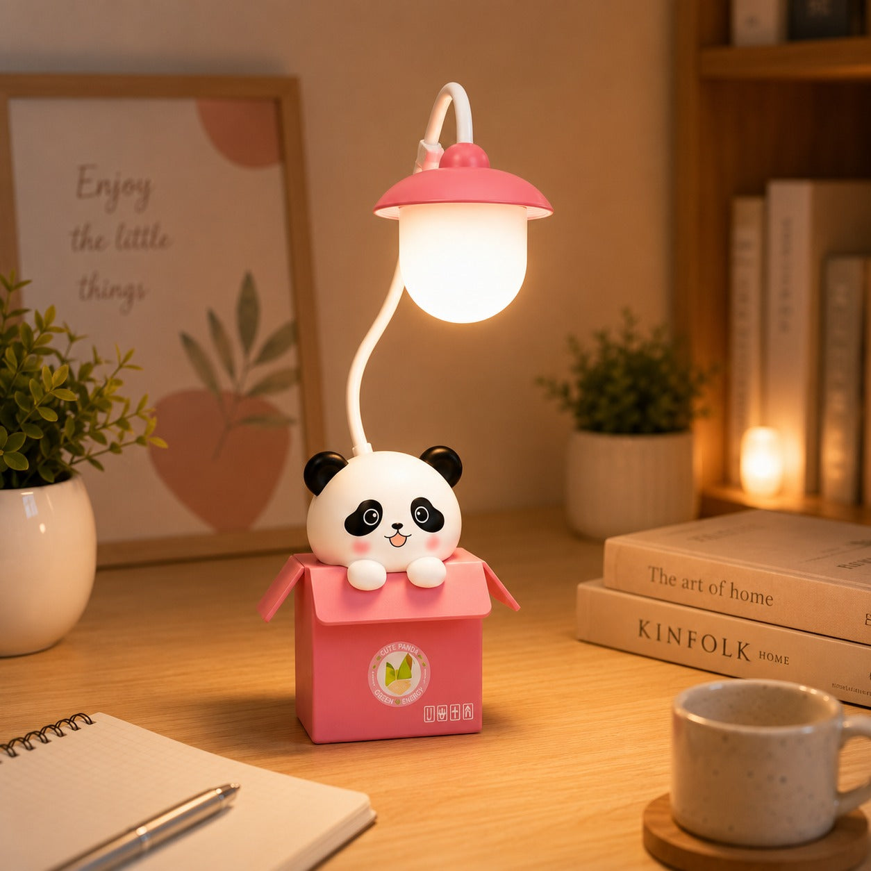 (LI-022) Mini Panda with Box Rechargeable LED Table Lamp with Flexible Neck