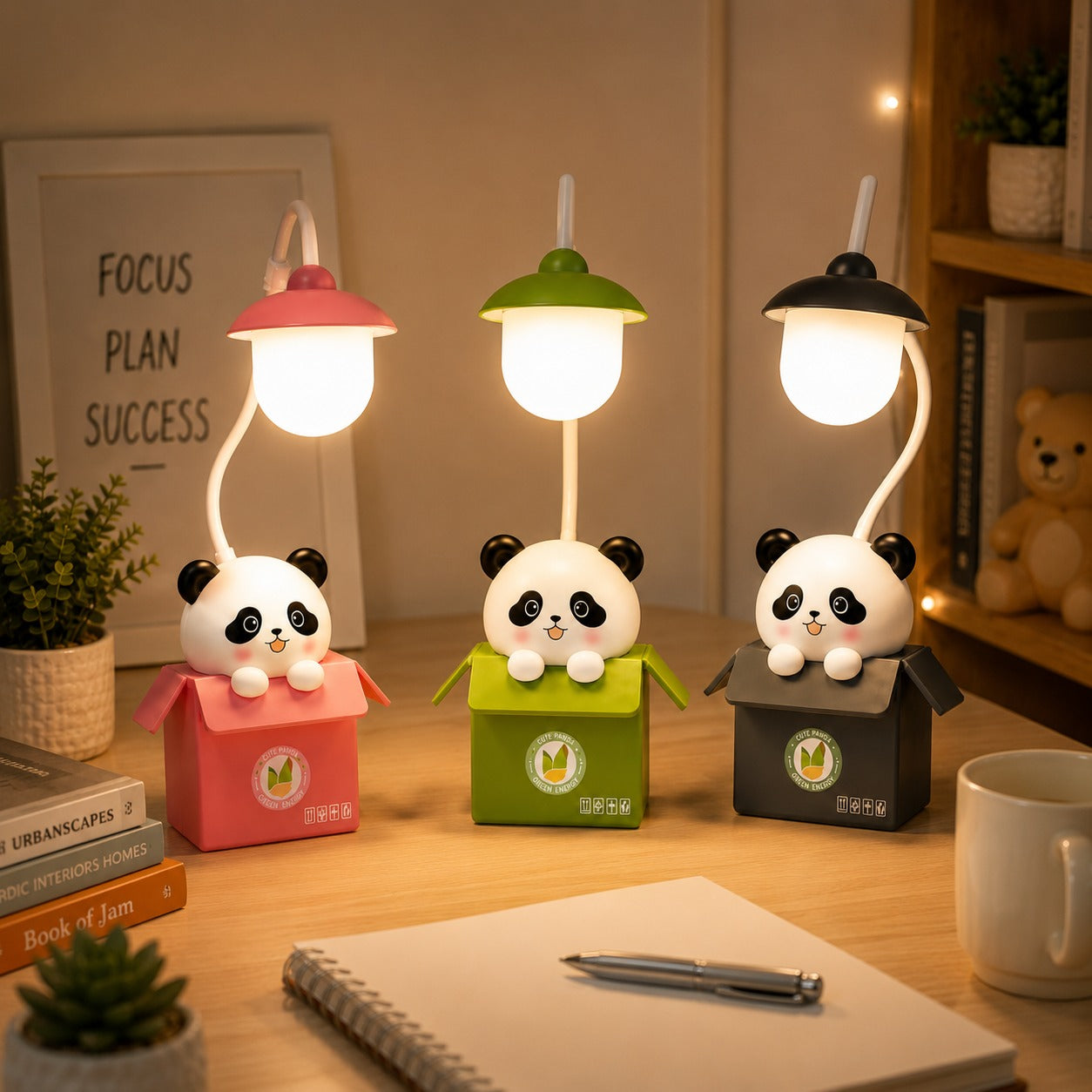 (LI-022) Mini Panda with Box Rechargeable LED Table Lamp with Flexible Neck