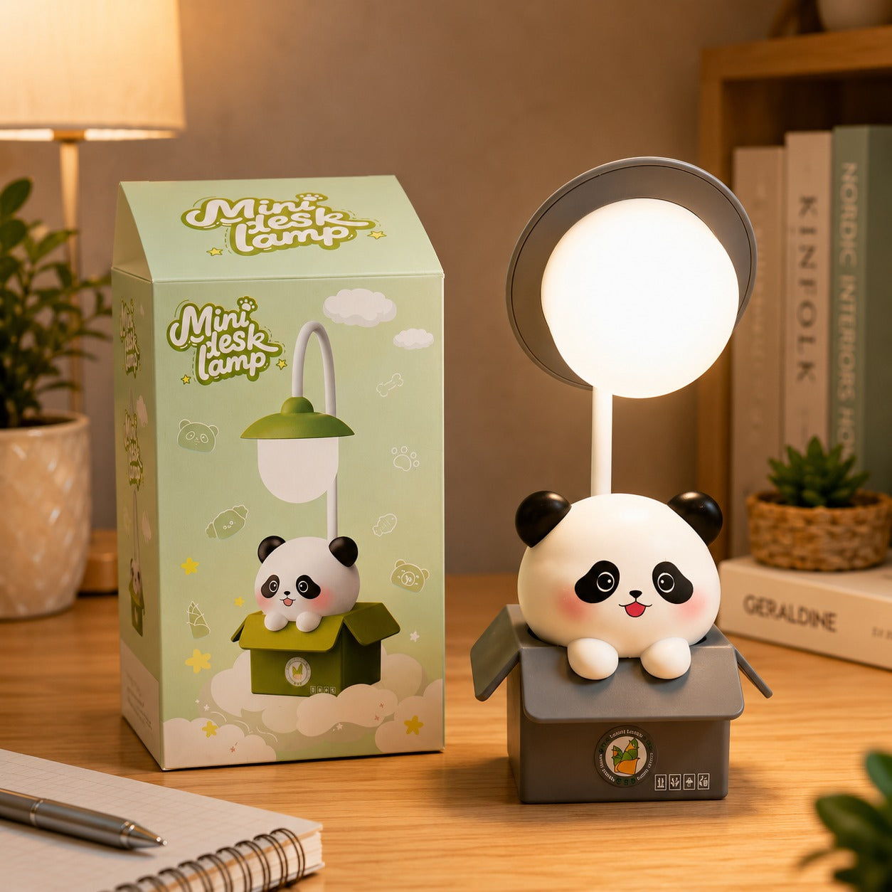 (LI-022) Mini Panda with Box Rechargeable LED Table Lamp with Flexible Neck