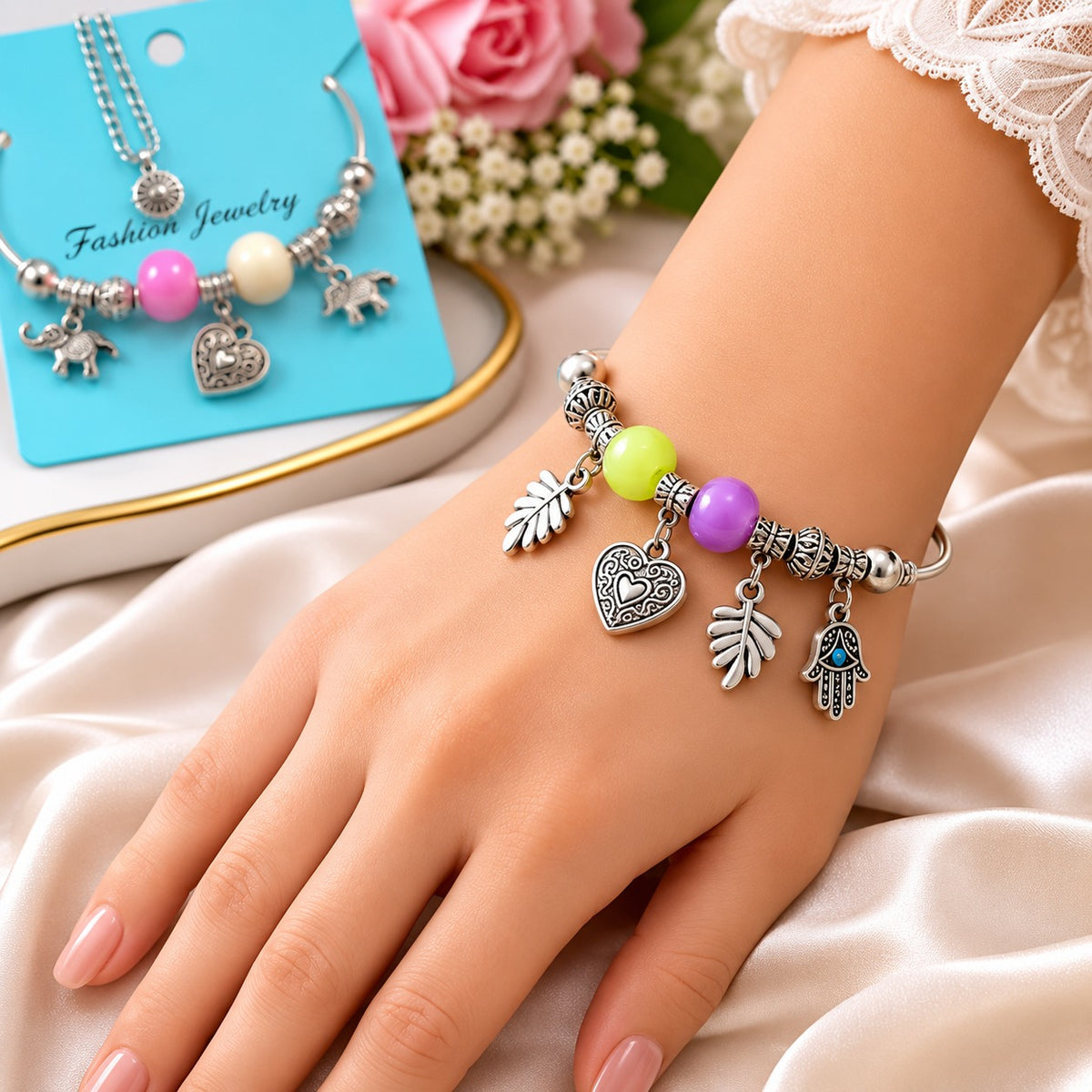(WA42) Alloy Stainless Steel Charm Bracelet –  (Single Piece 25.Rs) PACK OF 12 – 300