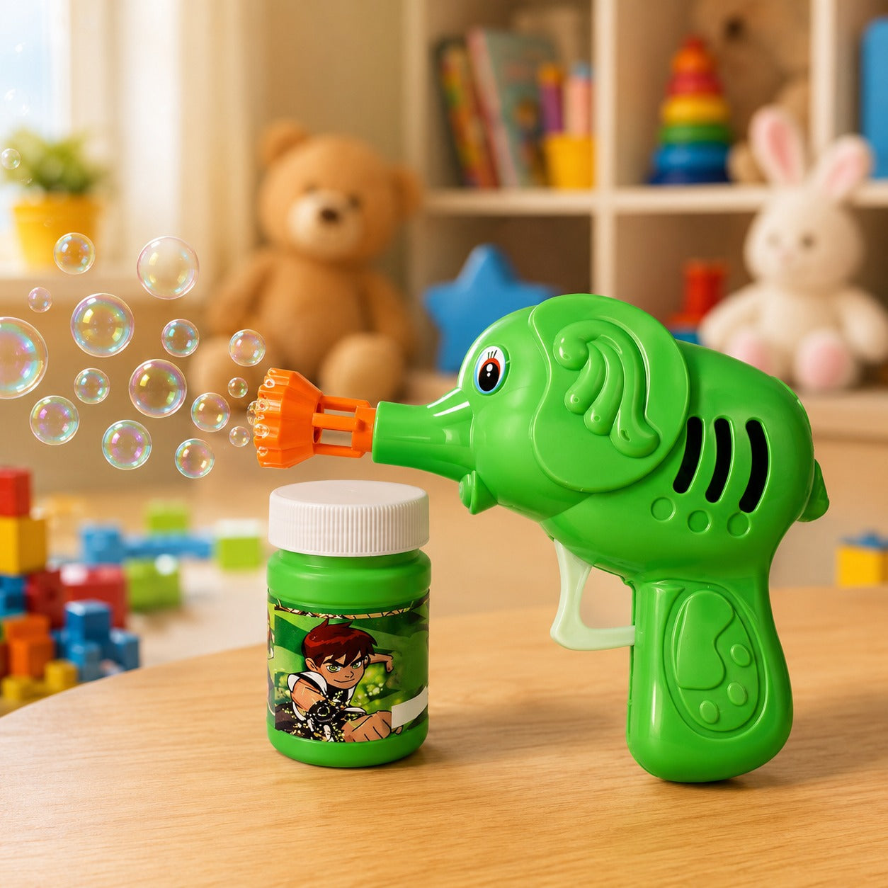 (T-010) Automatic Water Bubble Gun for Kids with Double Bubble Solution